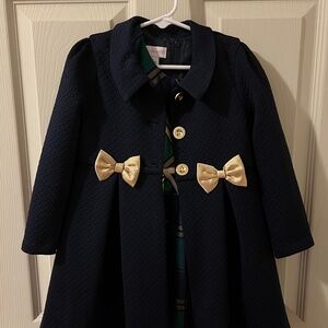 Bonnie Jean Lucinda Plaid Coat Set Navy/Gold